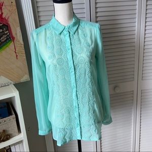 Sheer Mint  Green Button Down Top Sz XS
